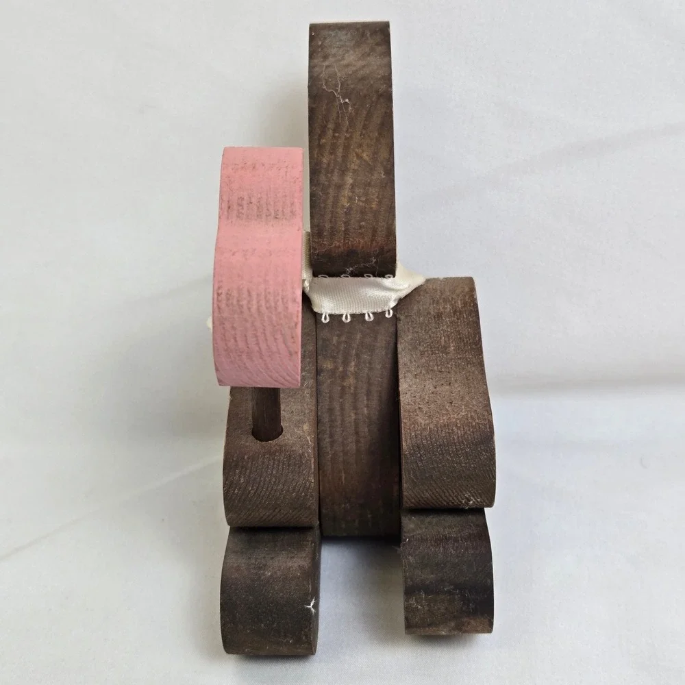 Wooden‎ Jointed Bear Figure Bow Removeable Heart Piece Vintage Cottagecore